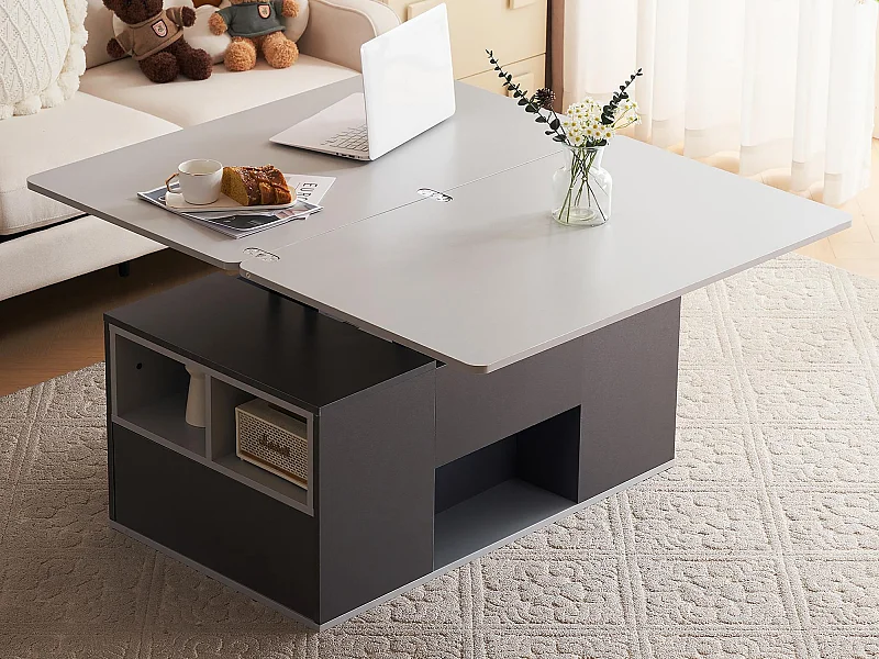 Multifunktionaler höhenverstellbarer Couchtisch - der Schreibtisch kann zu zwei Tischen ausgeklappt werden - Grau