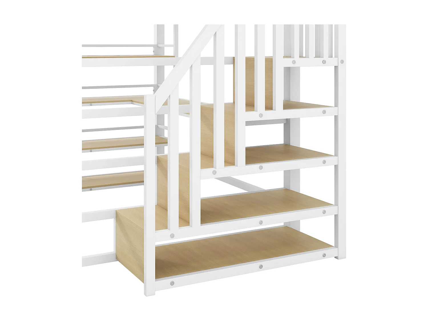 Metall-Hochbett 140x200cm - mit Schreibtisch und Staufächern - mit LED-Licht und USB-Anschluss - MDF - Weiß​ (Matratze nicht inbegriffen)