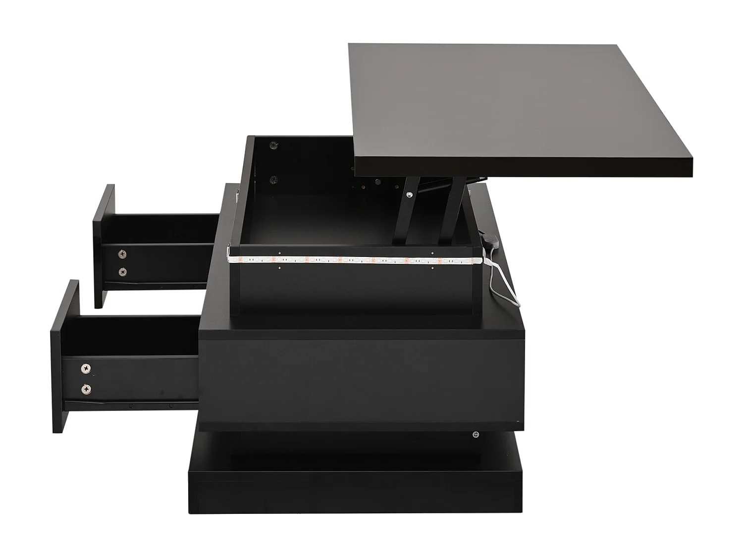 Höhenverstellbarer Couchtisch 100x50x40 cm - mit 2 Schubladen - LED-Beleuchtung - Hochglanzlackierung - Spanplatten - Schwarz