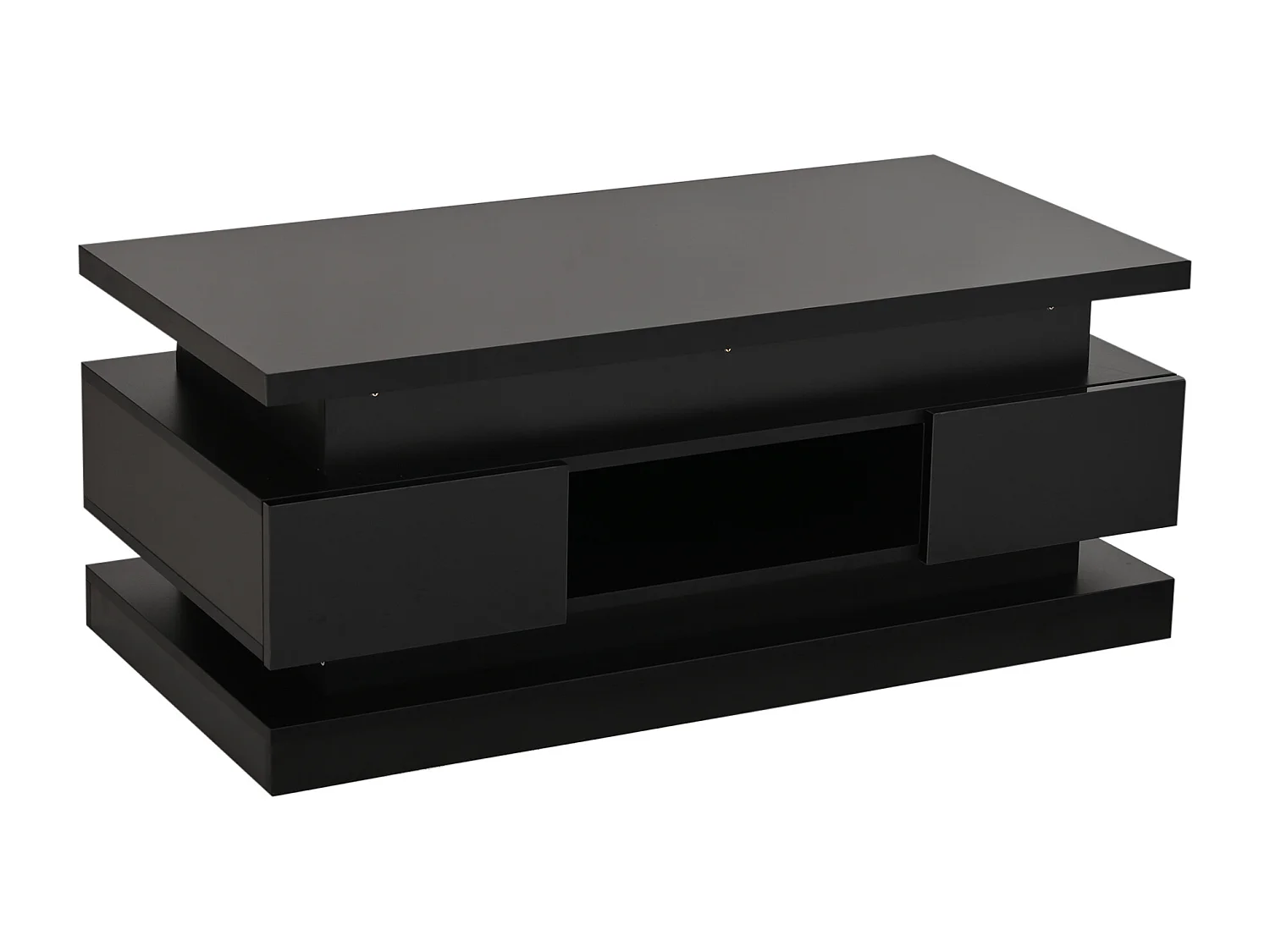 Höhenverstellbarer Couchtisch 100x50x40 cm - mit 2 Schubladen - LED-Beleuchtung - Hochglanzlackierung - Spanplatten - Schwarz