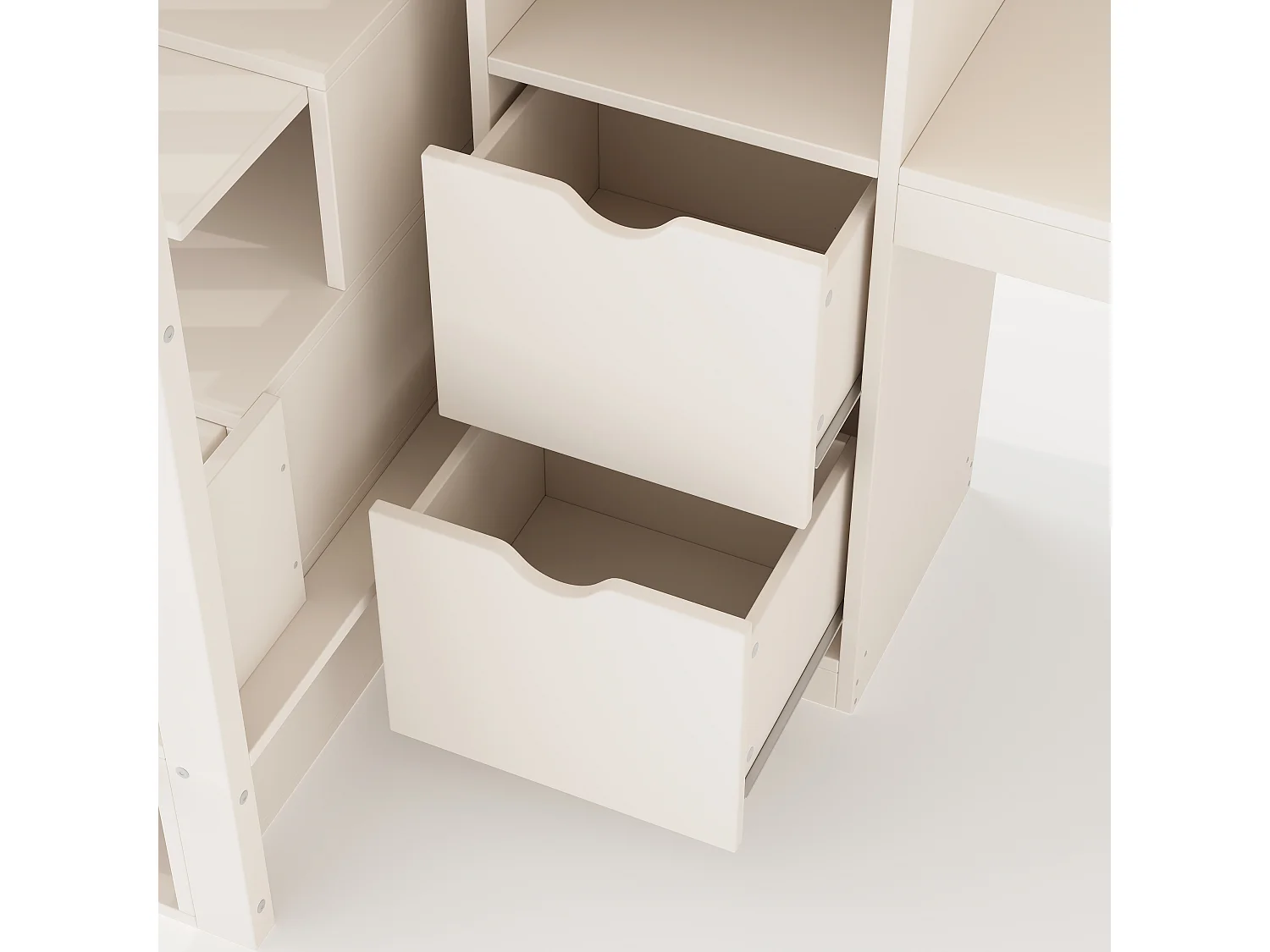 Letto soppalcato 90x200 cm - scala con riporre - con una scrivania e 2 cassetti - legno massello + pannelli di particelle - Bianco​ (senza materasso)