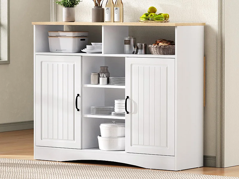 Mobile zentrale Kücheninsel 110x34x97.5cm - ausziehbares Tischblatt und versteckte Esstischstühle - multifunktionaler Stauraum - weiß