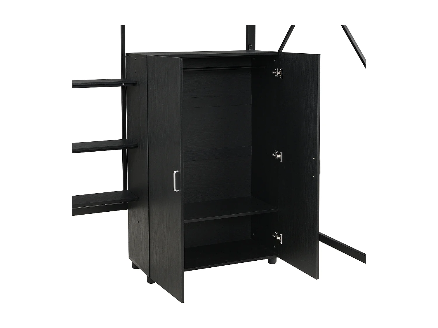 Lit mezzanine 140x200 cm - avec bureau et étagère de rangement - avec garde-robe - Métal + MDF - Noir (sans matelas)