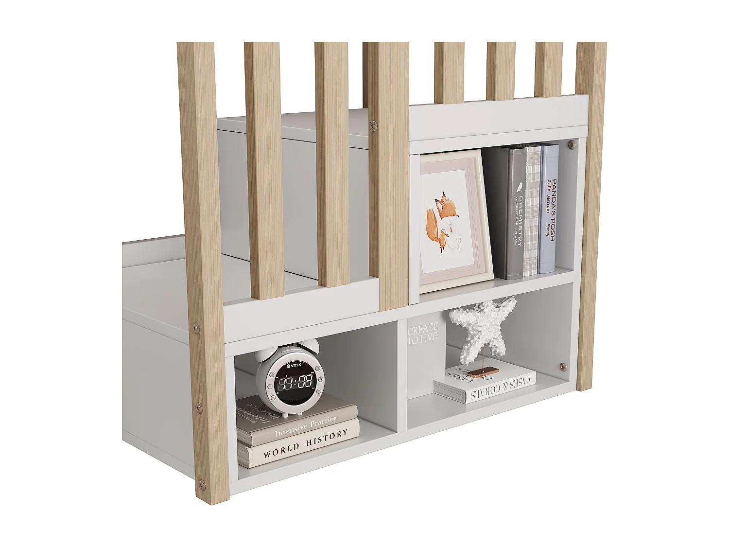 Kinderbed van gemiddelde hoogte 90x200 cm met 2 kastjes en 3 lades - Wit