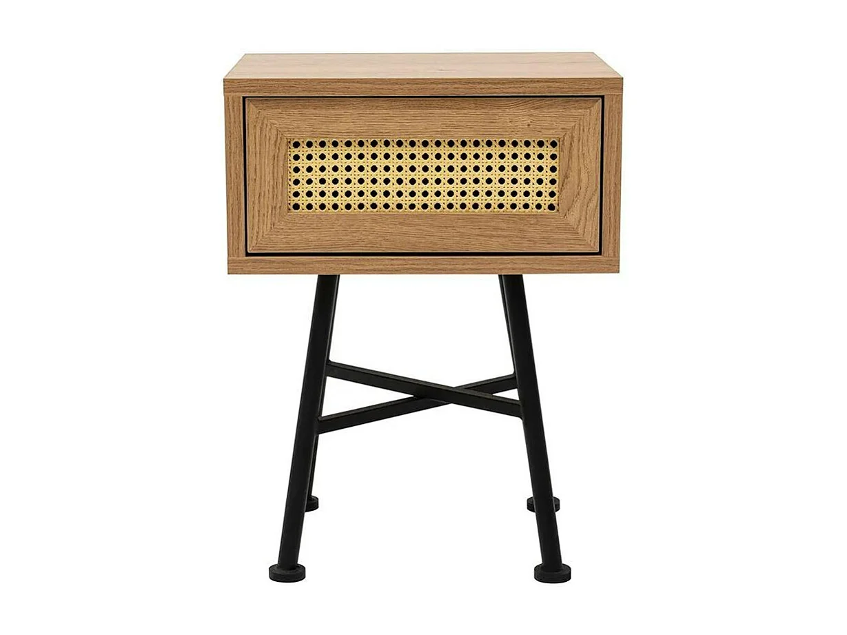 Petit bout de canapé cannage 1 tiroir décor bois JENA