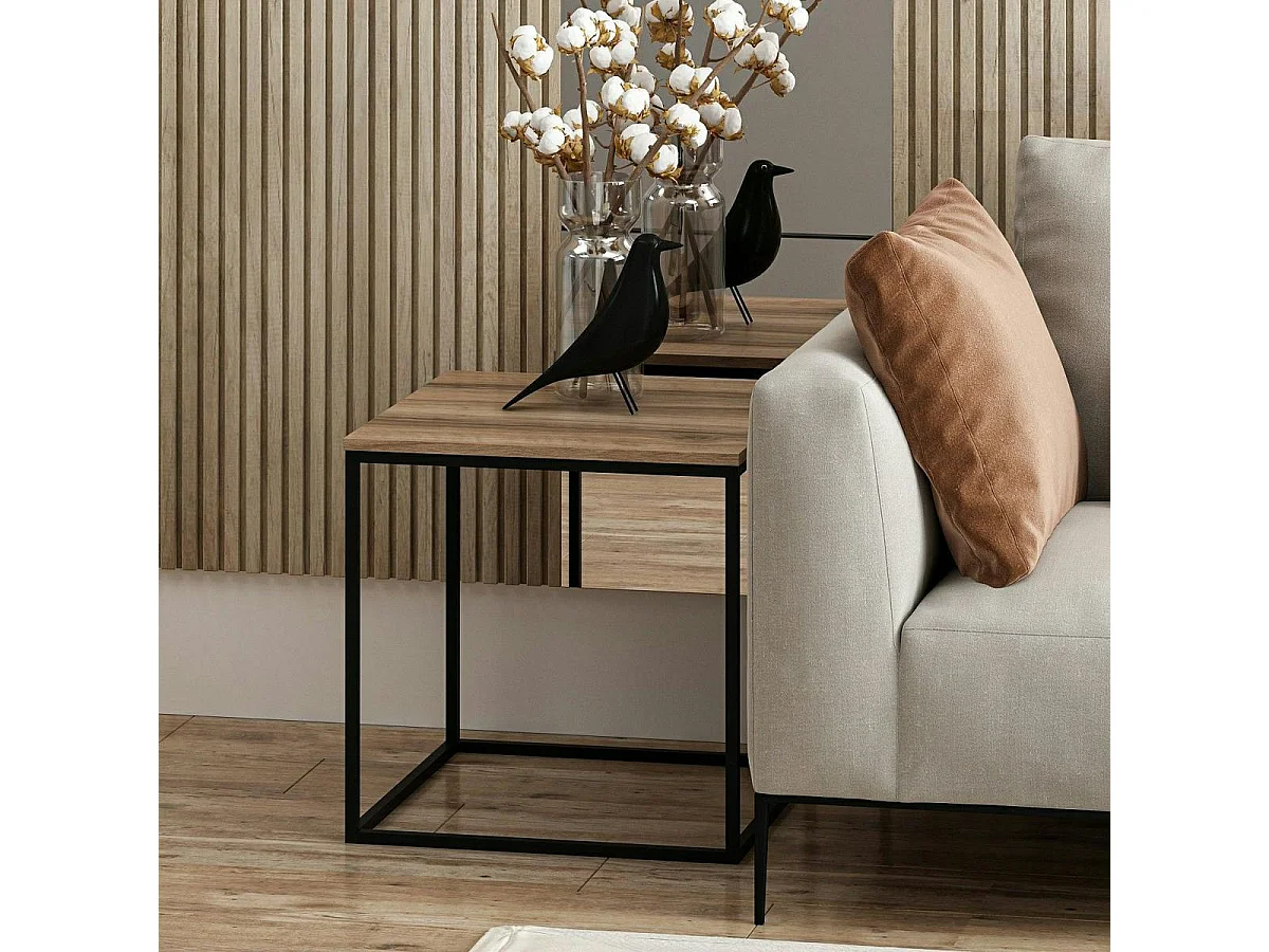 Table d'appoint carrée décor bois noyer structure métal JENA