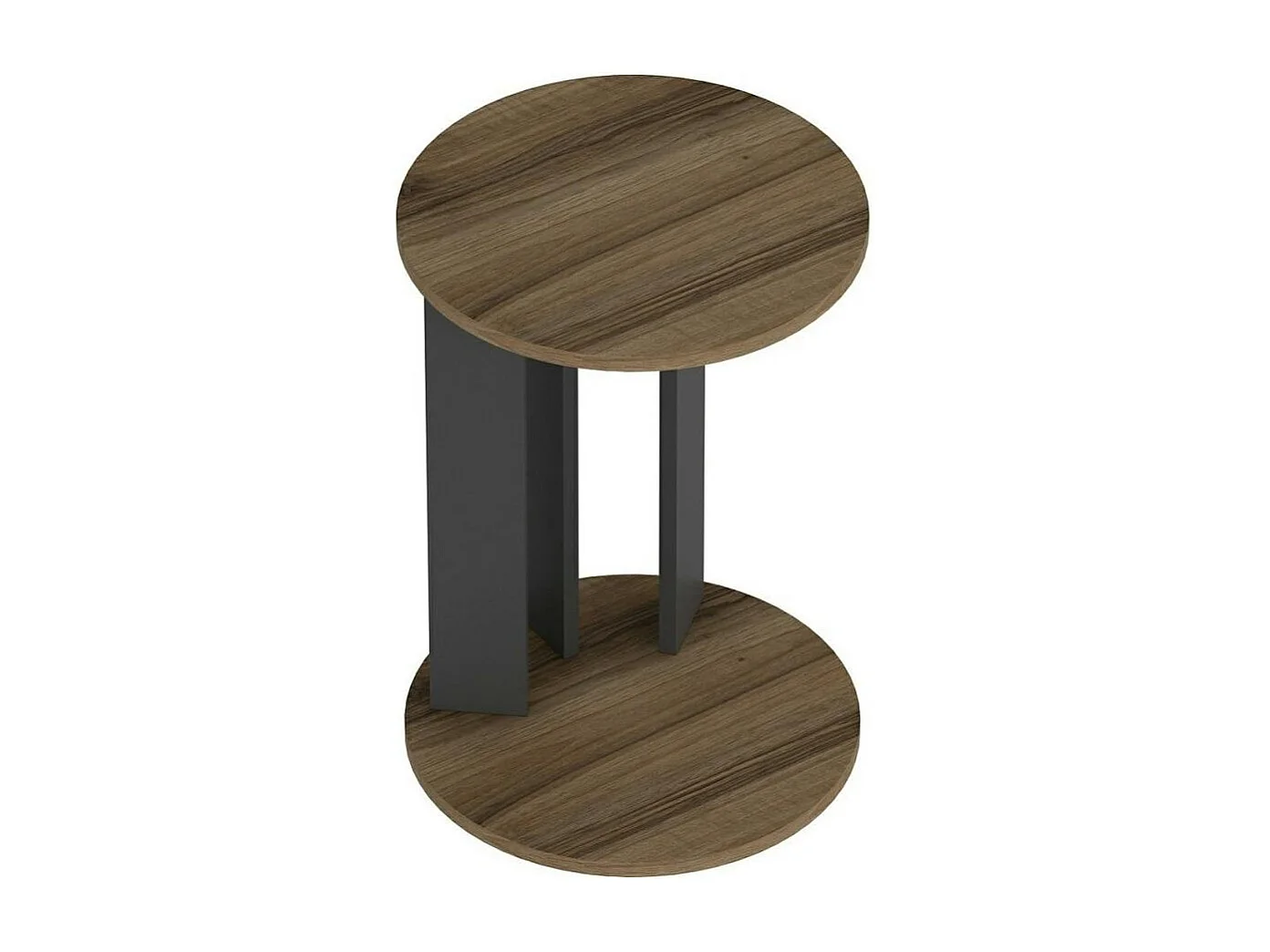 Bout de canapé rond décor bois foncé pied métal MARFA