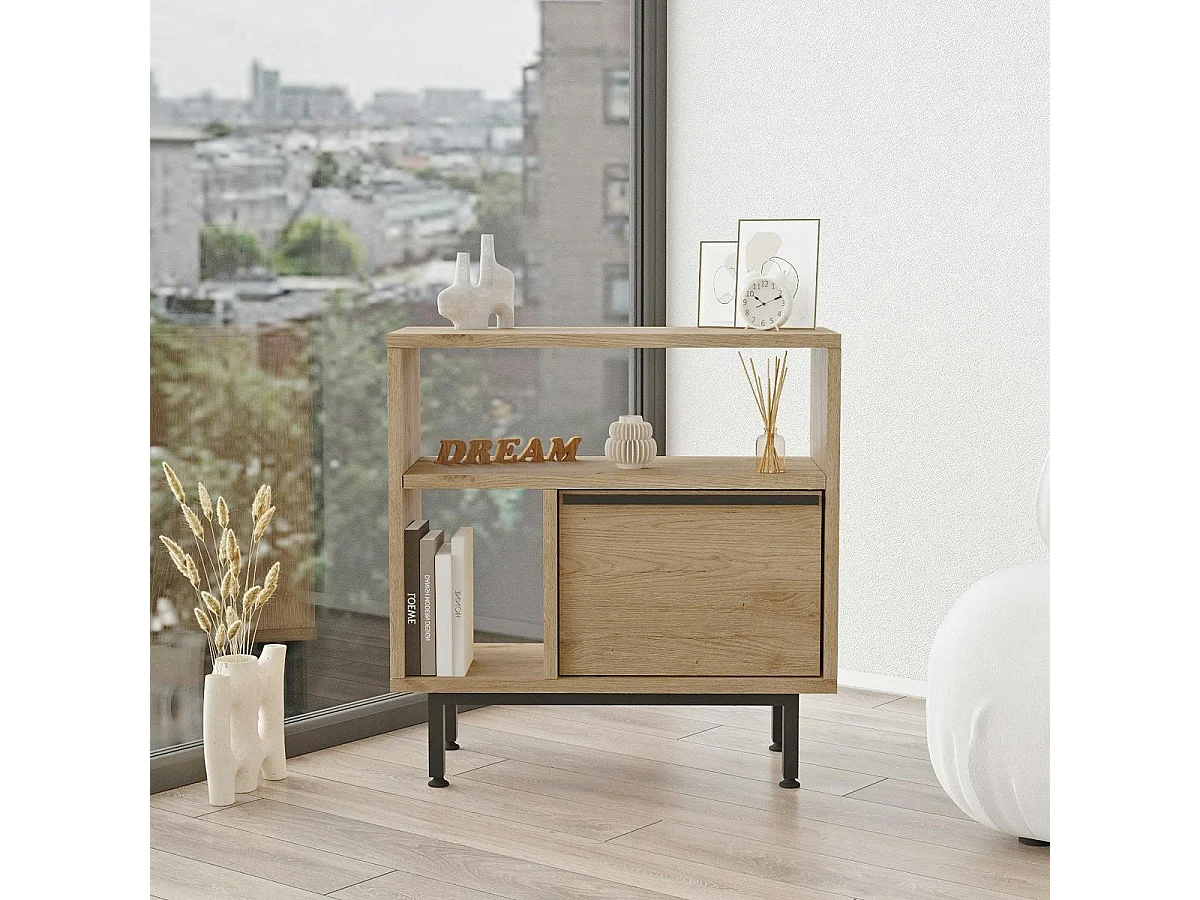 Bout de canapé moderne décor bois 2 niches 1 porte JENA