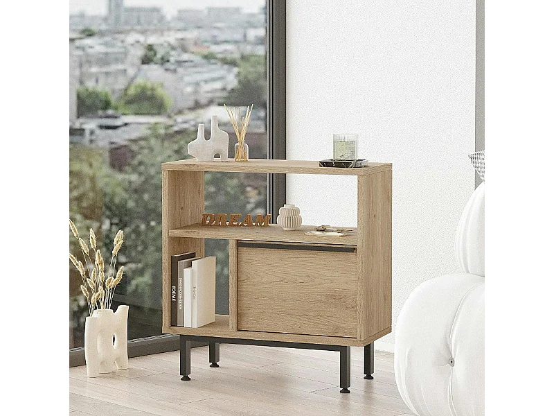 Bout de canapé moderne décor bois 2 niches 1 porte JENA