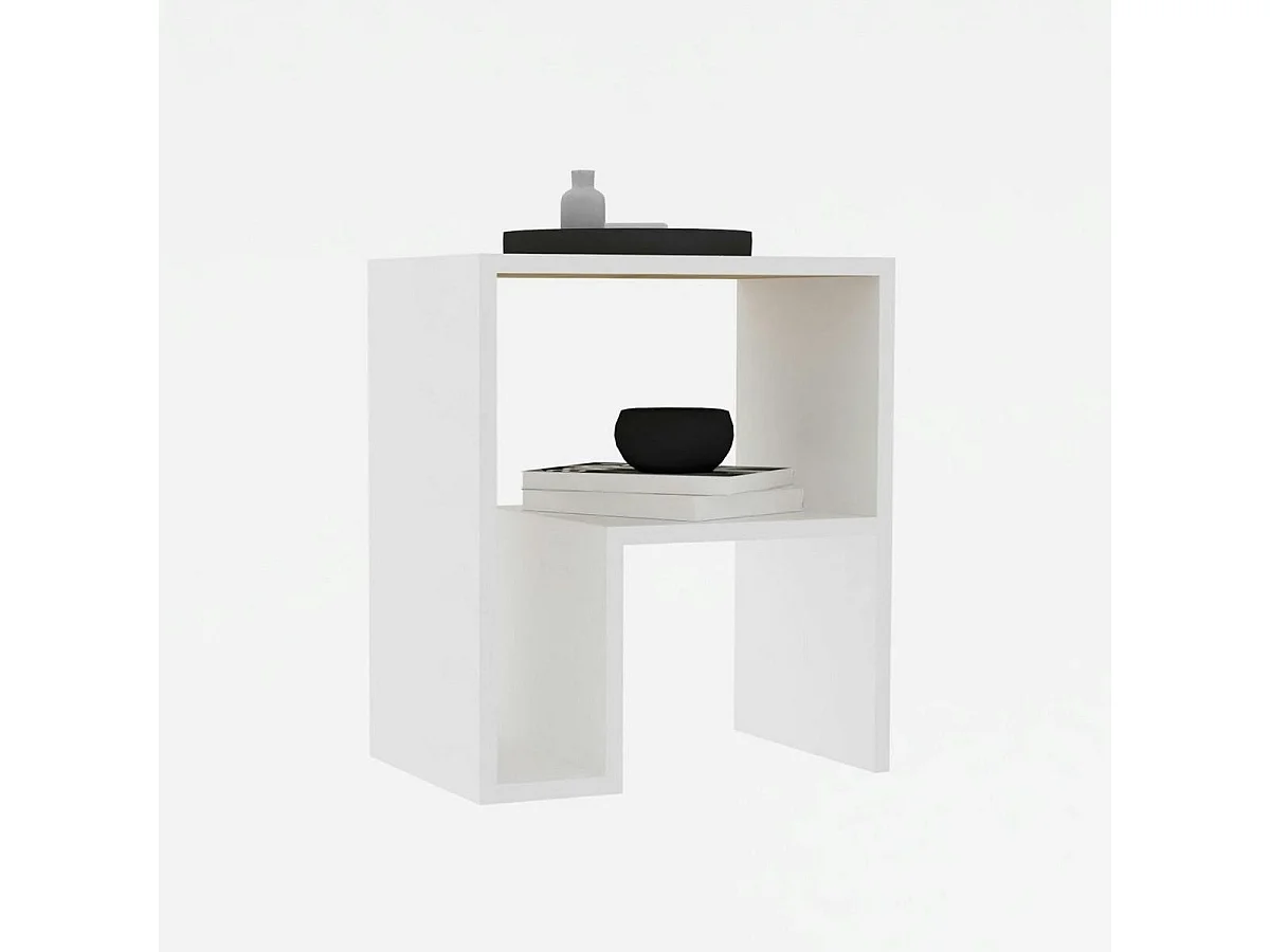 Table d'appoint design blanche, forme L avec rangement MARFA