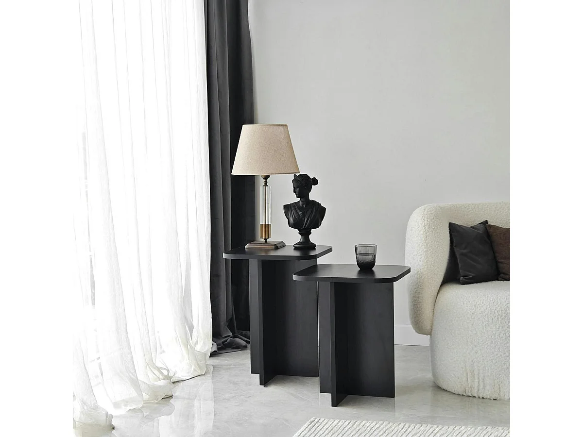 Bout de canapé gigogne noir bords arrondis (lot de 2) MARFA