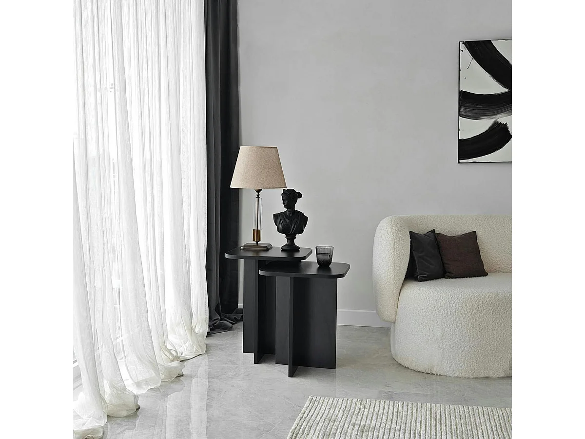 Bout de canapé gigogne noir bords arrondis (lot de 2) MARFA