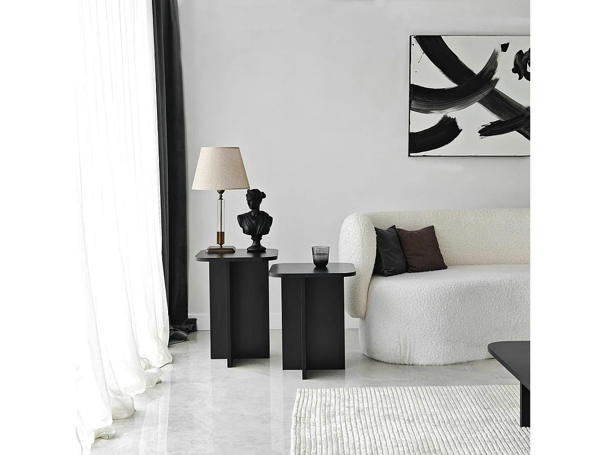 Bout de canapé gigogne noir bords arrondis (lot de 2) MARFA