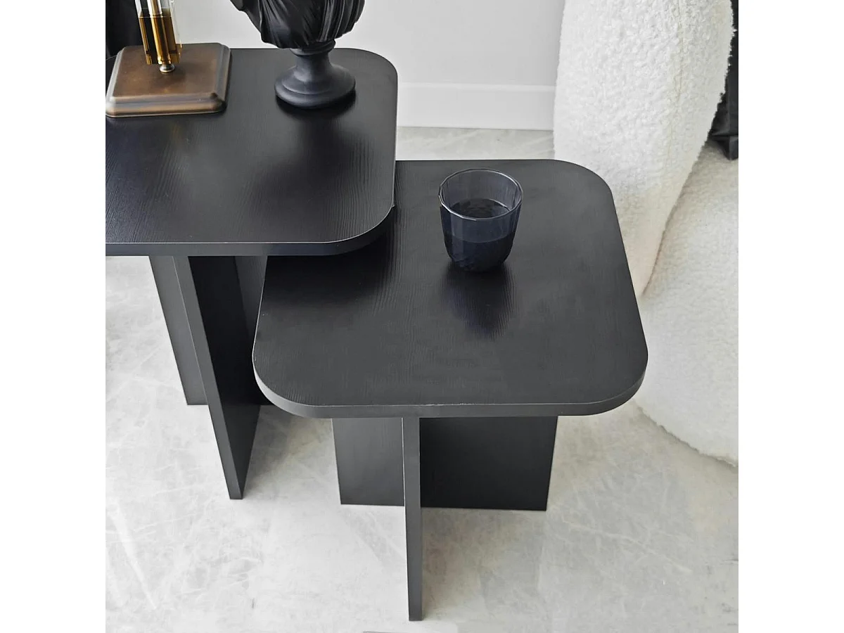 Bout de canapé gigogne noir bords arrondis (lot de 2) MARFA