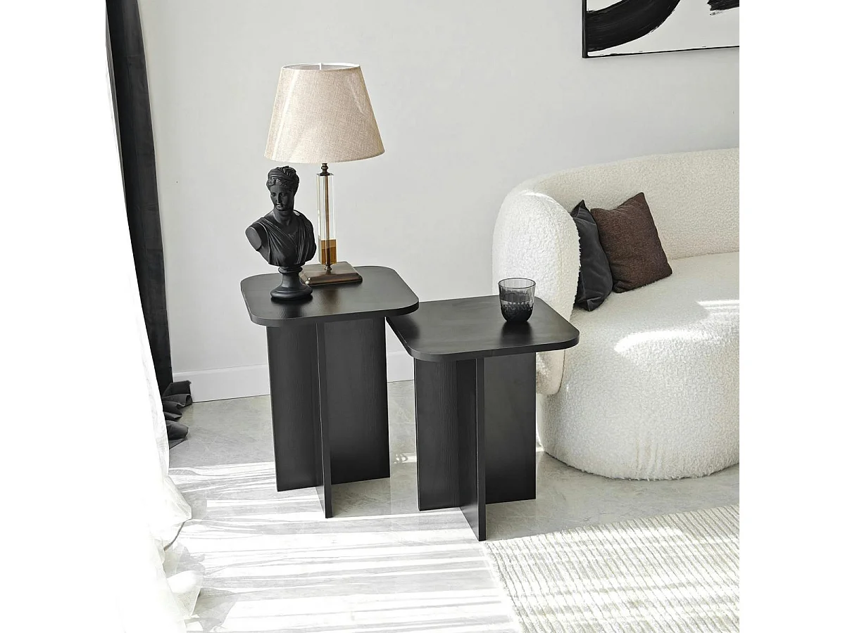 Bout de canapé gigogne noir bords arrondis (lot de 2) MARFA