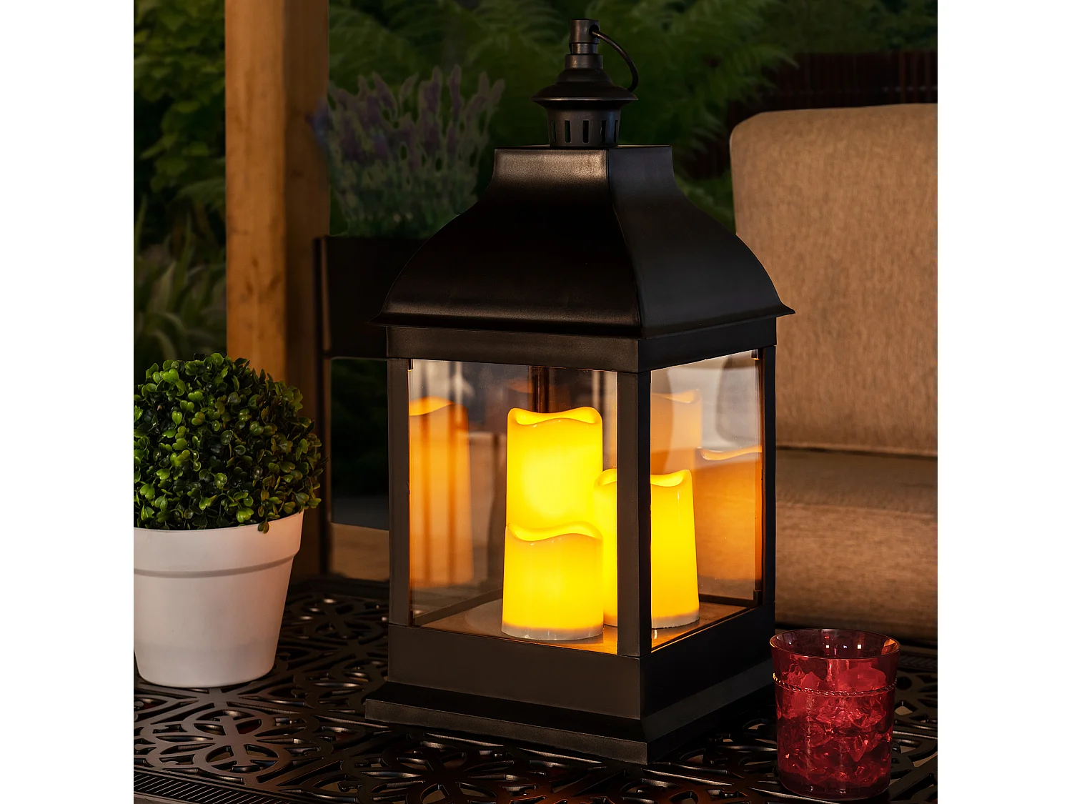 SUNJOY Lanterne d'extérieur classique noire de 50 cm, alimentée par piles.