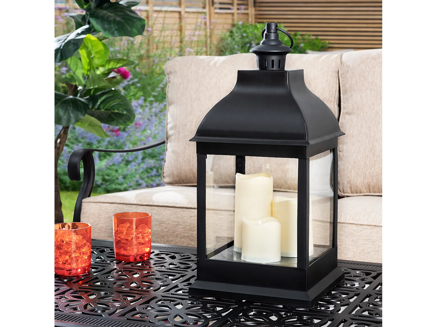 SUNJOY Lanterne d'extérieur classique noire de 50 cm, alimentée par piles.