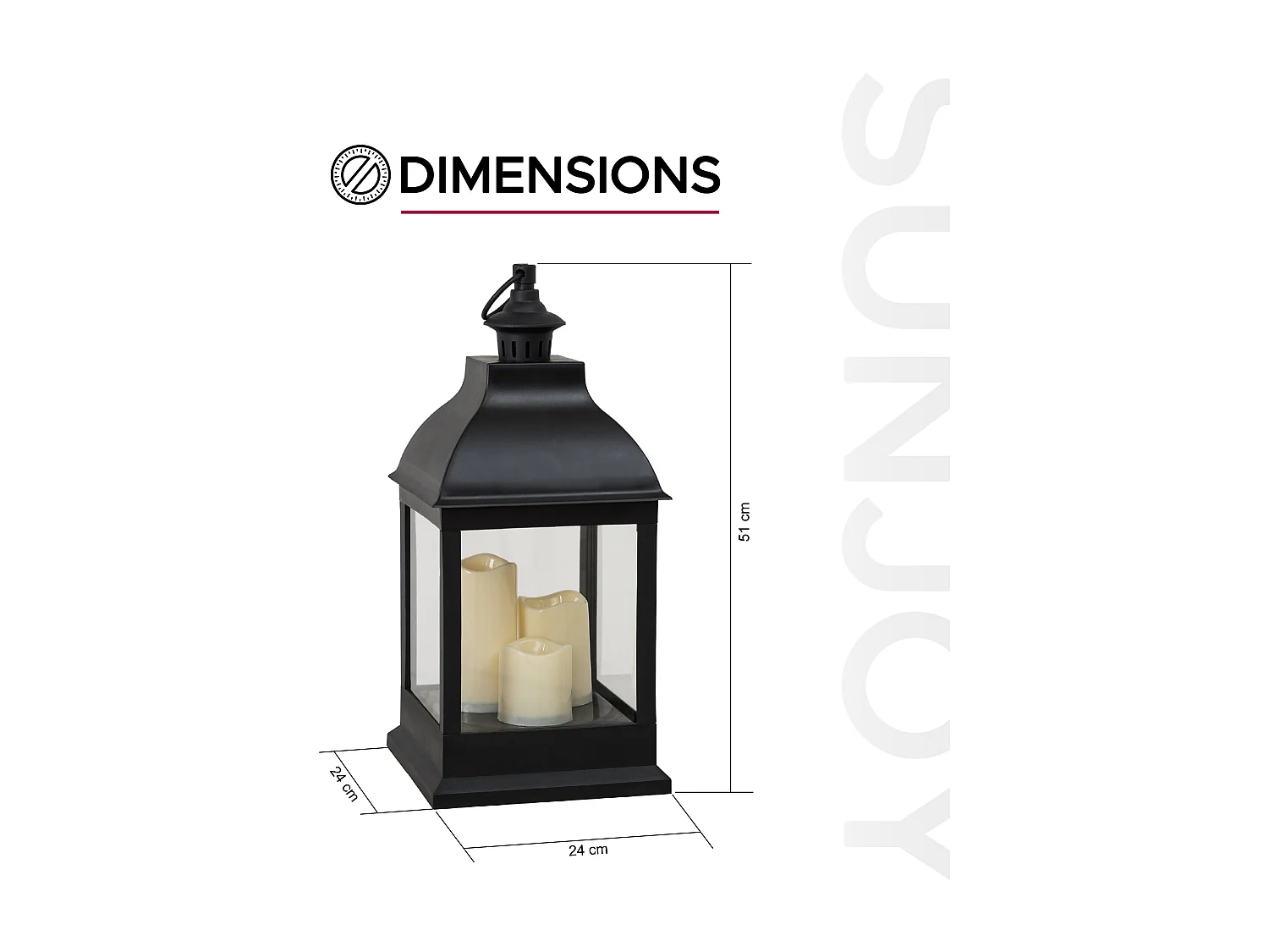 SUNJOY Lanterne d'extérieur classique noire de 50 cm, alimentée par piles.