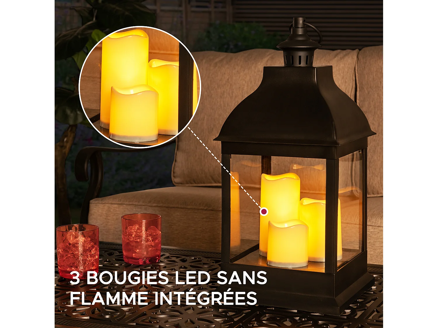 SUNJOY Lanterne d'extérieur classique noire de 50 cm, alimentée par piles.