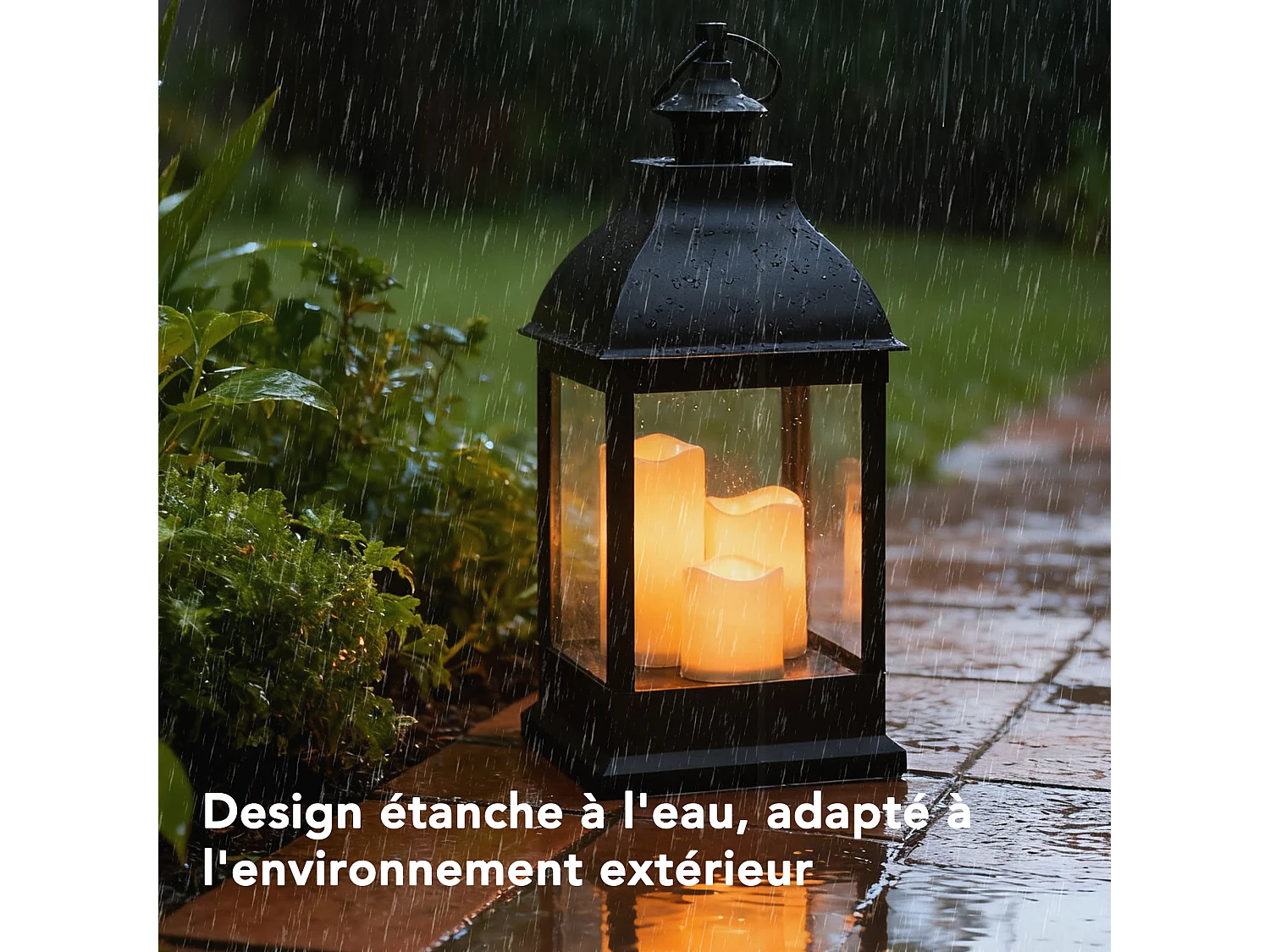 SUNJOY Lanterne d'extérieur classique noire de 50 cm, alimentée par piles.