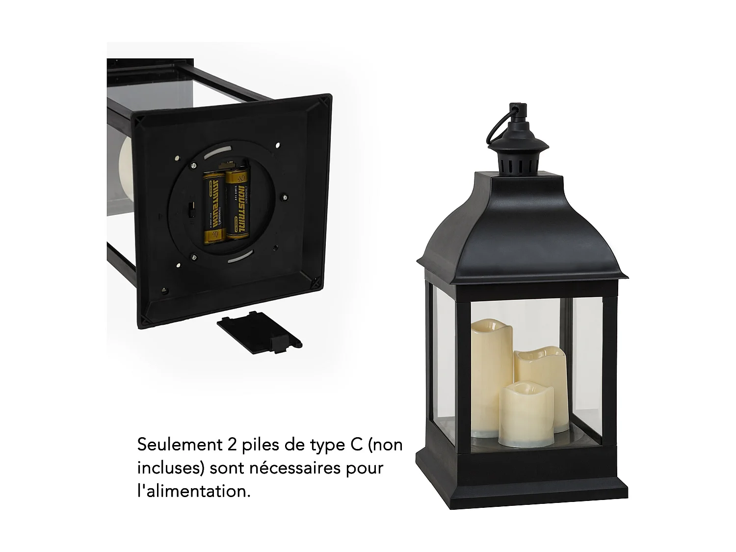 SUNJOY Lanterne d'extérieur classique noire de 50 cm, alimentée par piles.