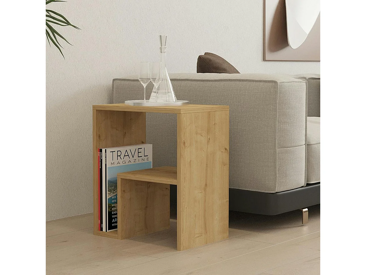 Table d'appoint design décor bois et forme en L MARFA