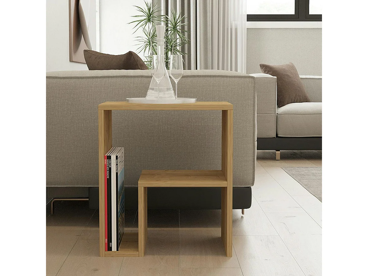 Table d'appoint design décor bois et forme en L MARFA