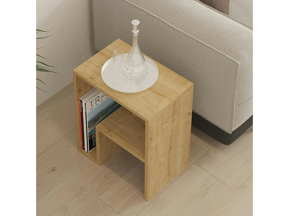 Table d'appoint design décor bois et forme en L MARFA