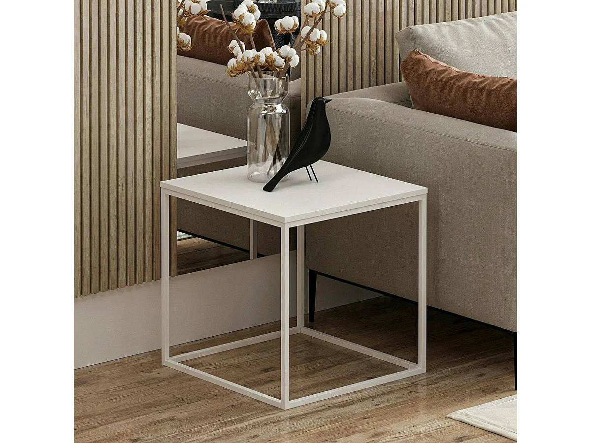 Table d'appoint carrée blanche structure métal JENA