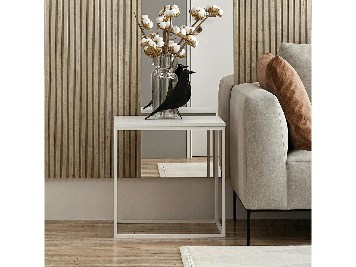 Table d'appoint carrée blanche structure métal JENA