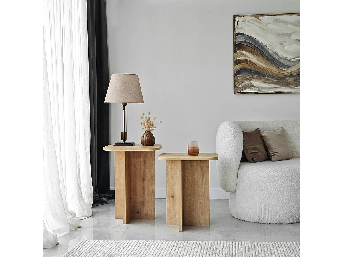 Bout de canapé gigogne bords arrondis décor bois (x2) MARFA