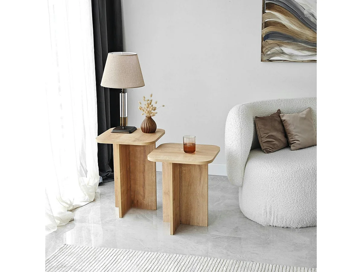 Bout de canapé gigogne bords arrondis décor bois (x2) MARFA