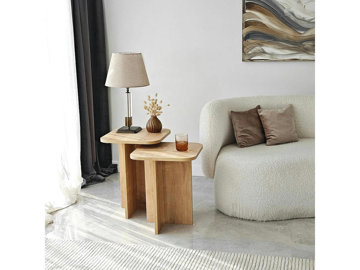 Bout de canapé gigogne bords arrondis décor bois (x2) MARFA