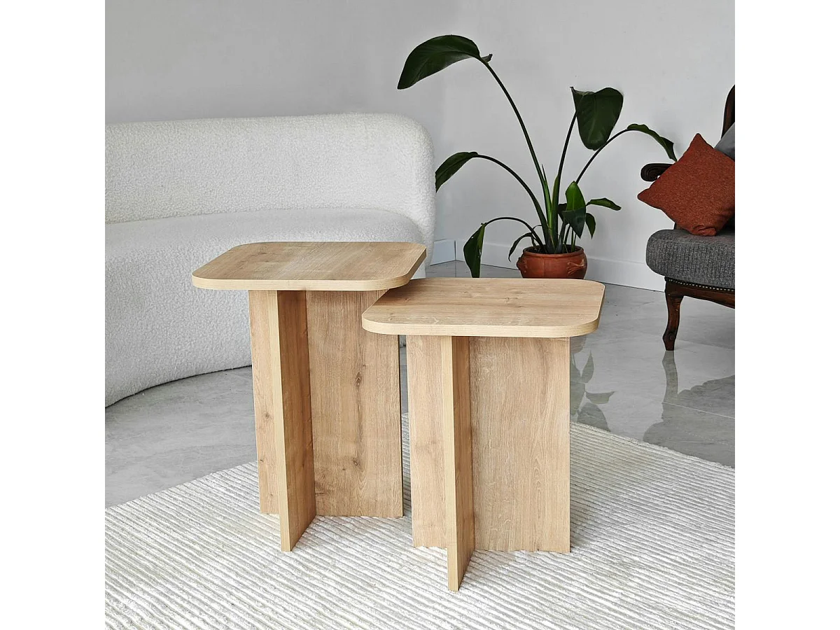 Bout de canapé gigogne bords arrondis décor bois (x2) MARFA