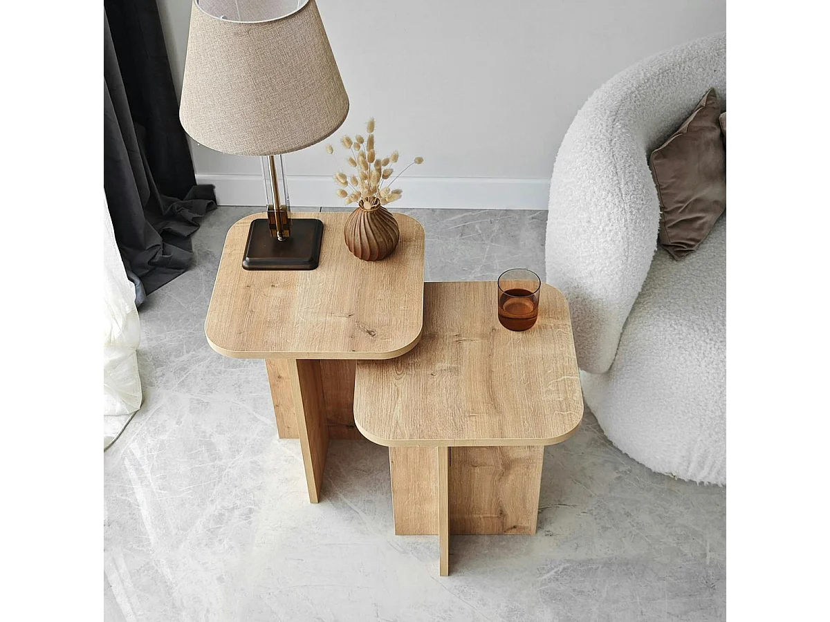 Bout de canapé gigogne bords arrondis décor bois (x2) MARFA