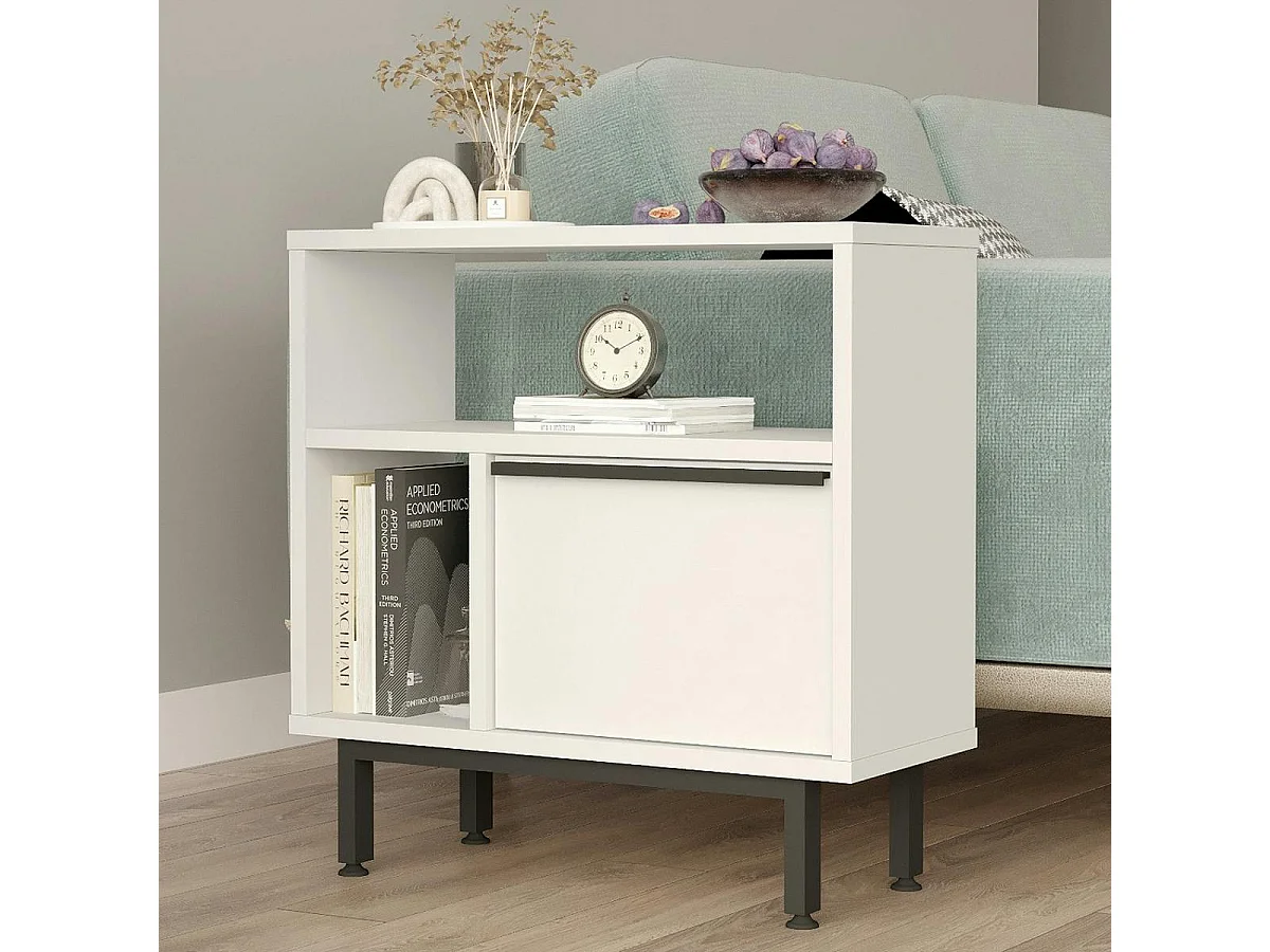 Bout de canapé blanc moderne 2 niches 1 porte JENA