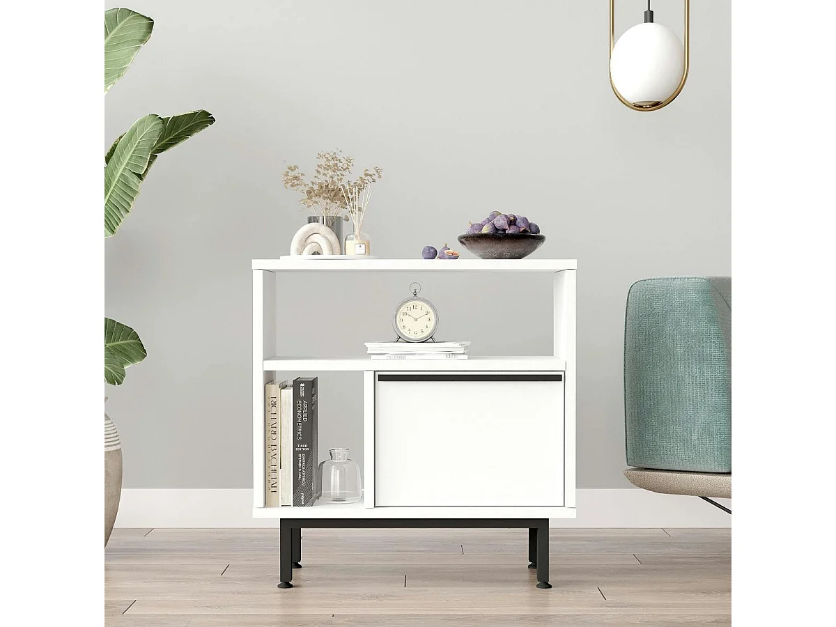 Bout de canapé blanc moderne 2 niches 1 porte JENA