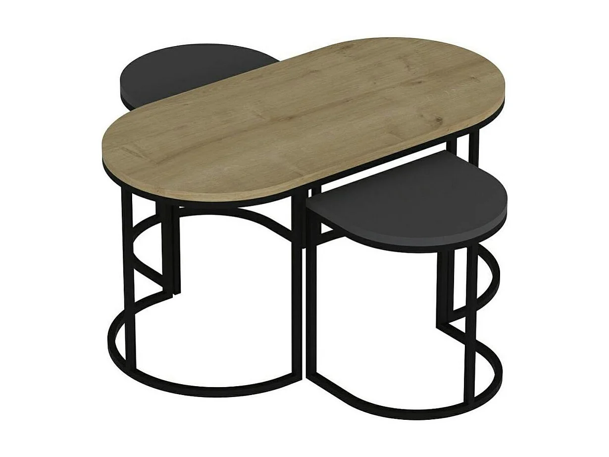 Table basse gigogne ovale décor bois et gris (lot de 3) JENA