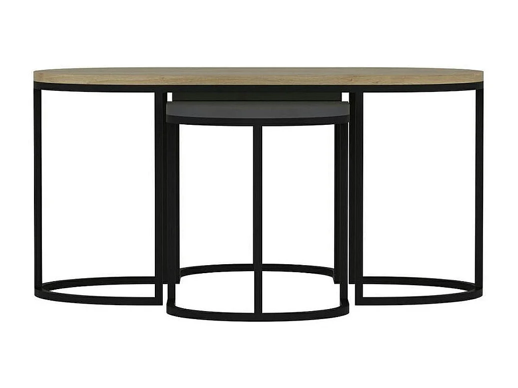 Table basse gigogne ovale décor bois et gris (lot de 3) JENA