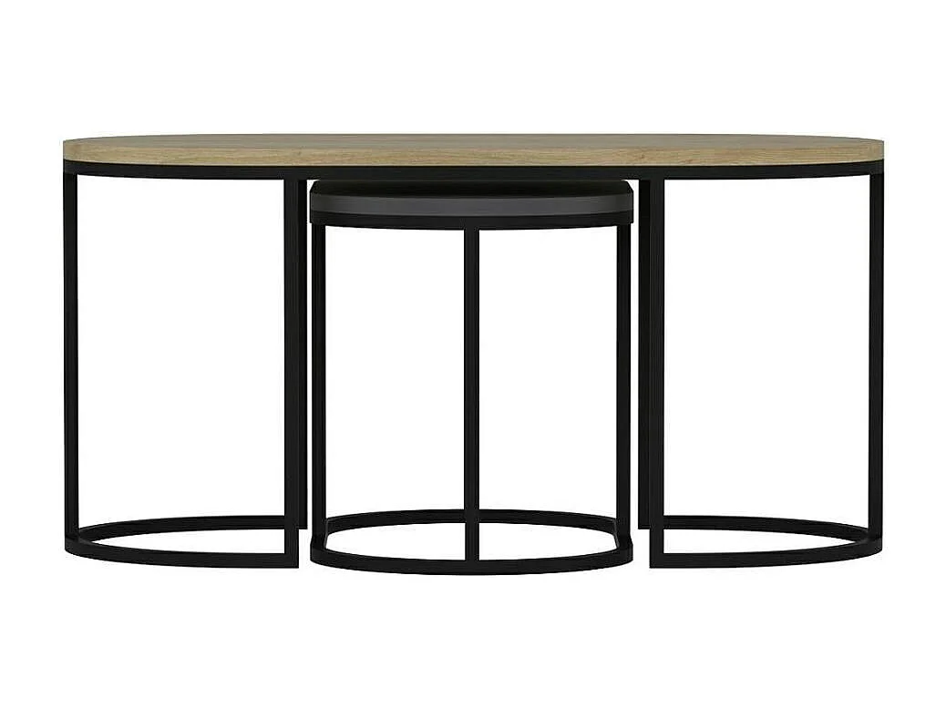 Table basse gigogne ovale décor bois et gris (lot de 3) JENA