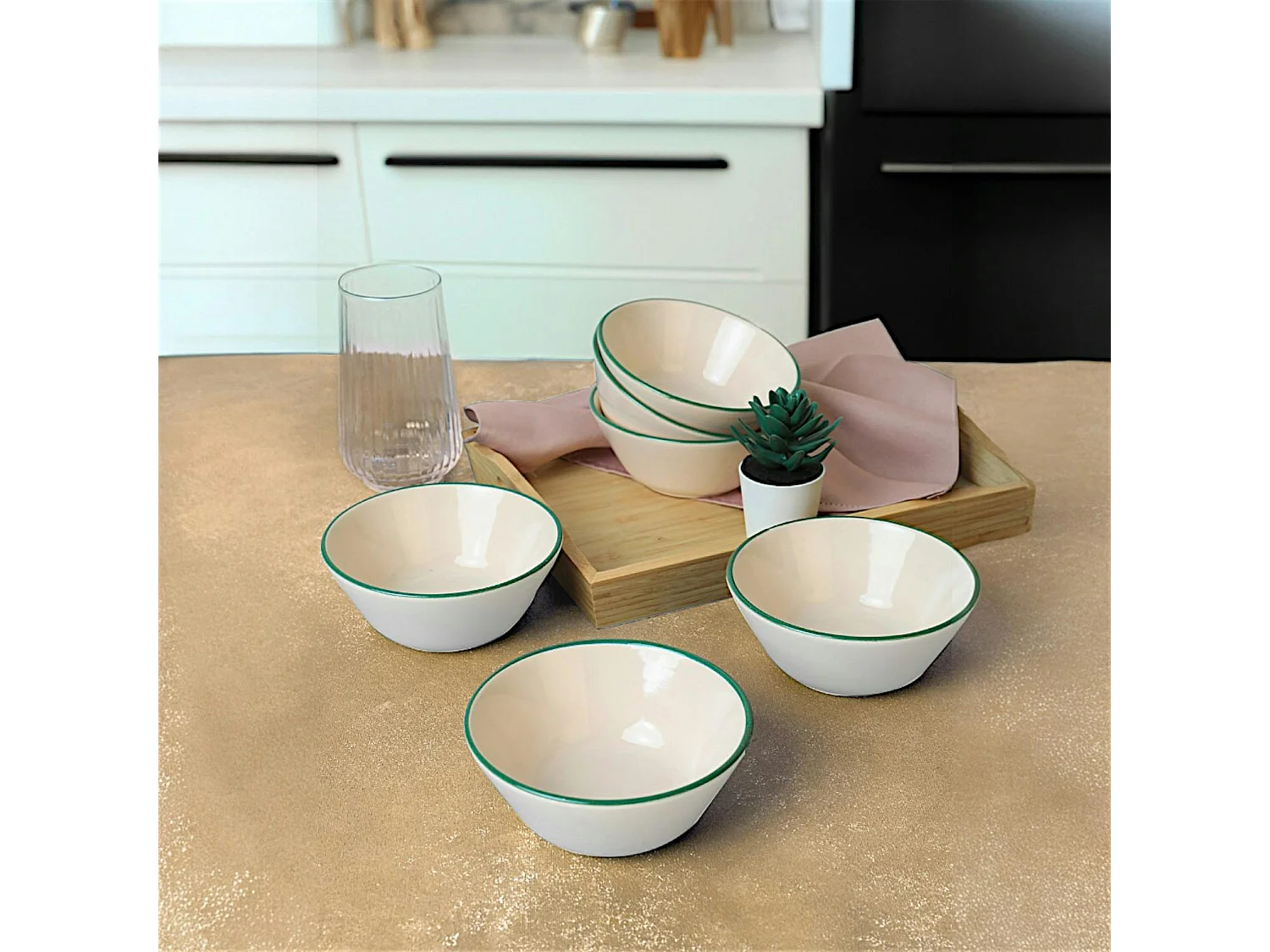 Bol céréales à bord vert en céramique (lot de 6) EFIRA