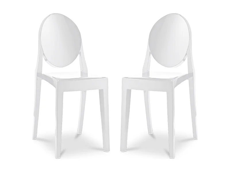 Lot de 2 chaises de salle à manger transparentes - Victoria Queen Blanc