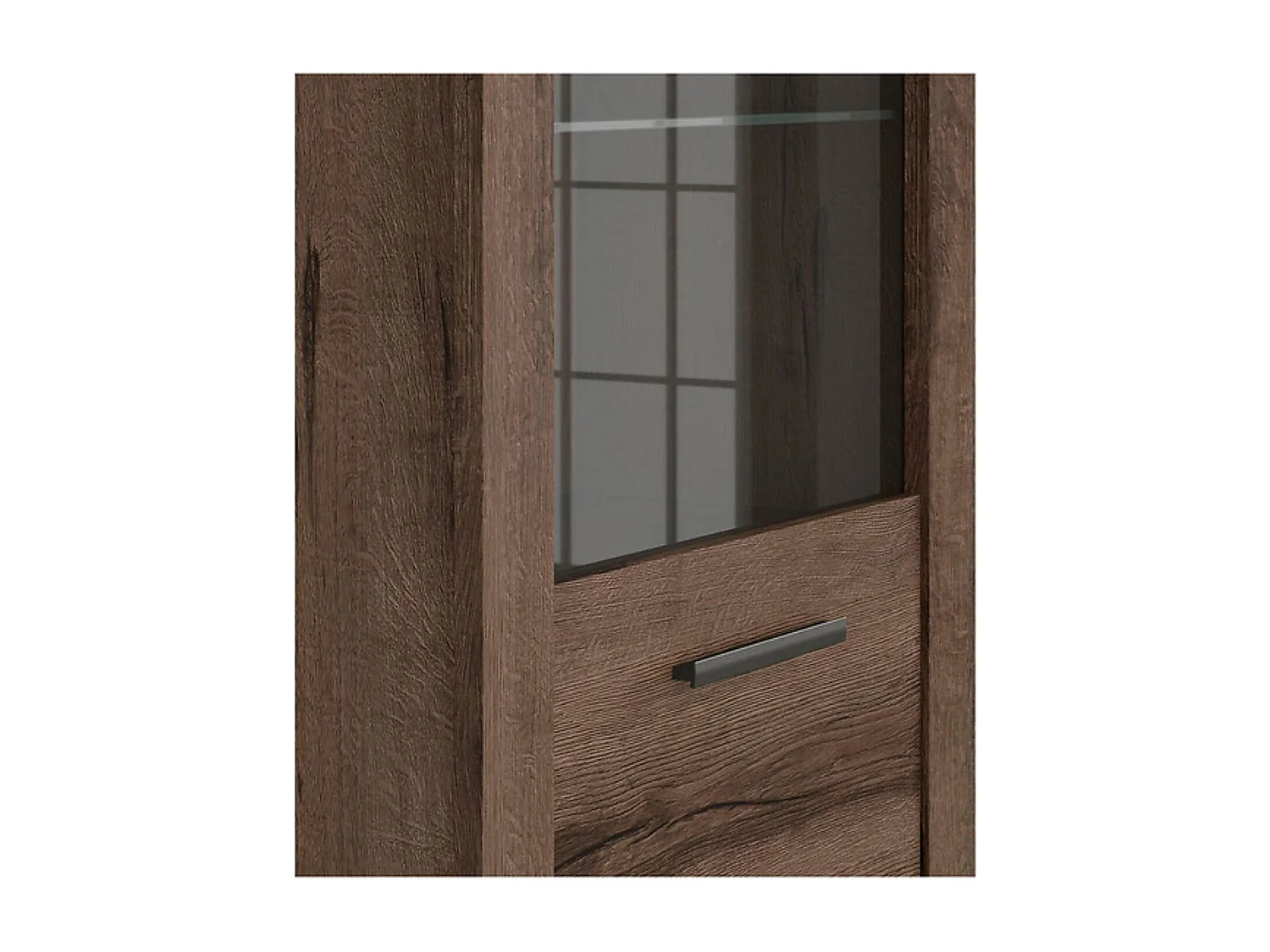 Vitrine en verre trempé à 1 porte avec éclairage LED, coloris Chêne marron foncé- Longueur 68 x Profondeur 39,5 x Hauteur 196,5 cm