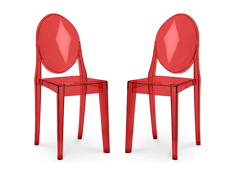 Lot de 2 chaises de salle à manger transparentes - Victoria Queen Rouge transparent