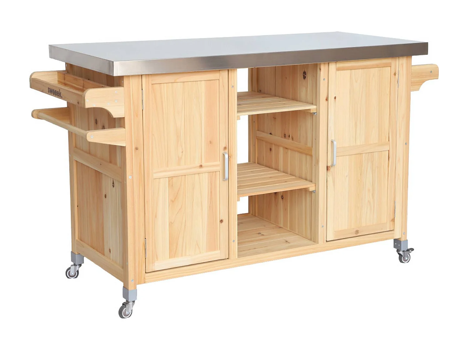 Cuisine d'extérieure 130cm bois avec poignées. 7 espaces de rangement L 130 x l 60 x h 89.5cm