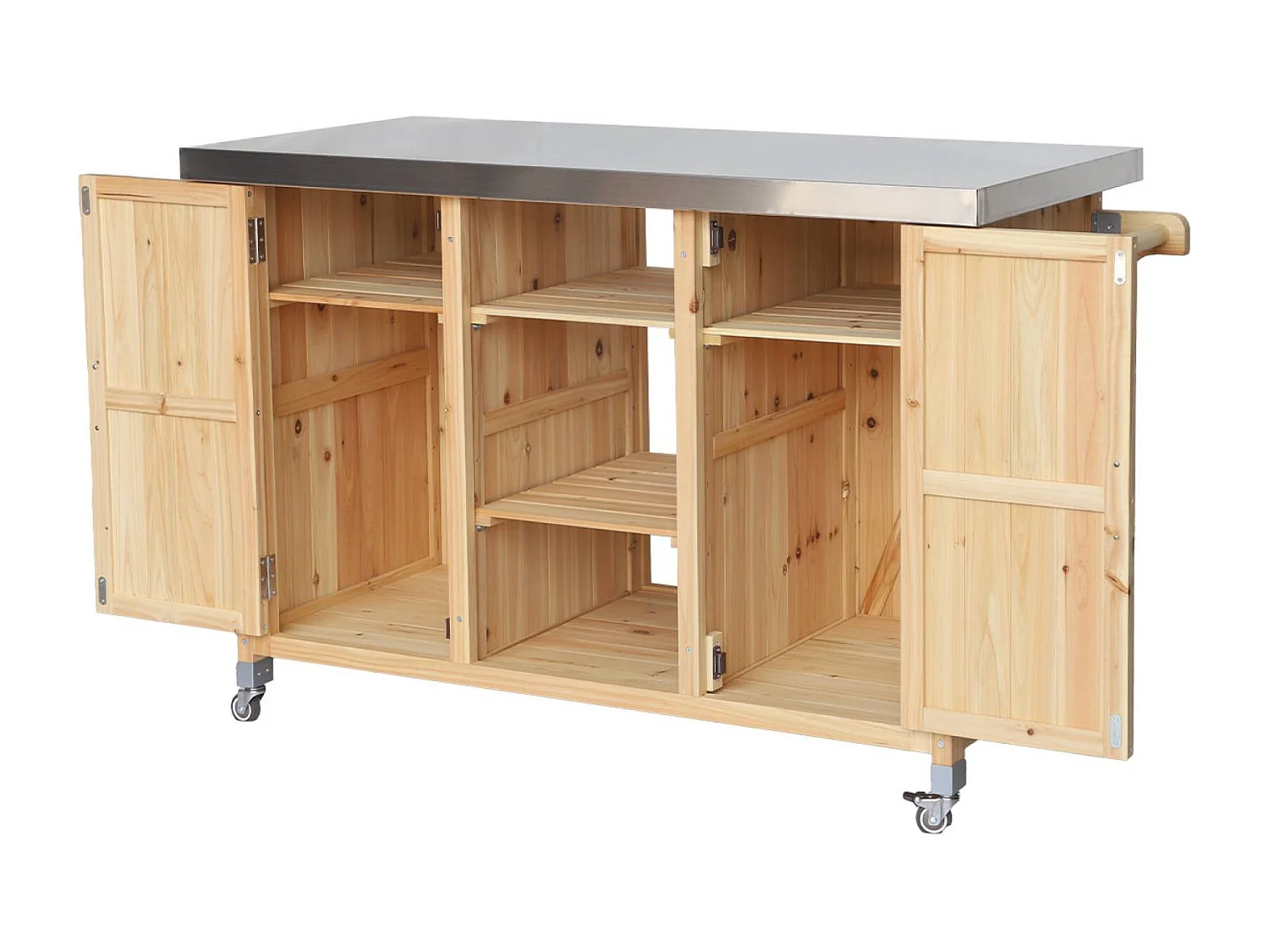 Cuisine d'extérieure 130cm bois avec poignées. 7 espaces de rangement L 130 x l 60 x h 89.5cm