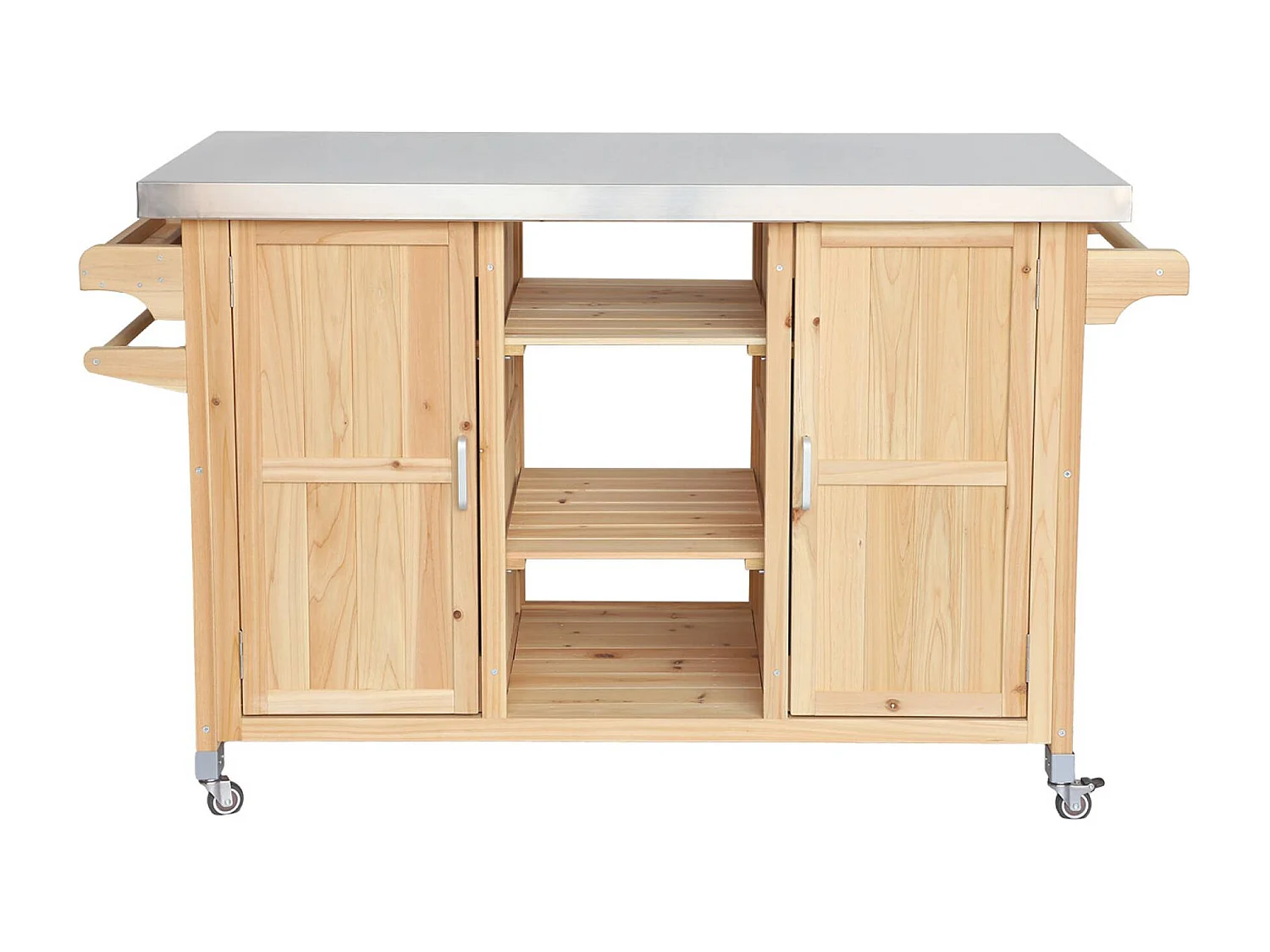 Cuisine d'extérieure 130cm bois avec poignées. 7 espaces de rangement L 130 x l 60 x h 89.5cm