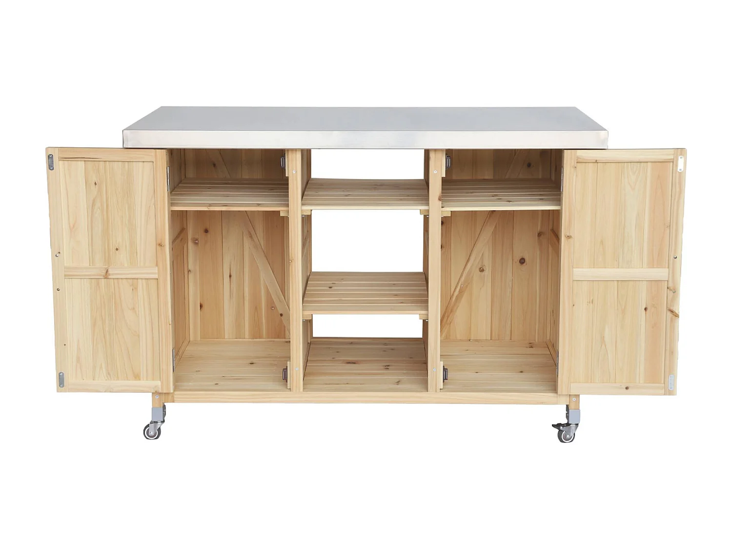 Cuisine d'extérieure 130cm bois avec poignées. 7 espaces de rangement L 130 x l 60 x h 89.5cm