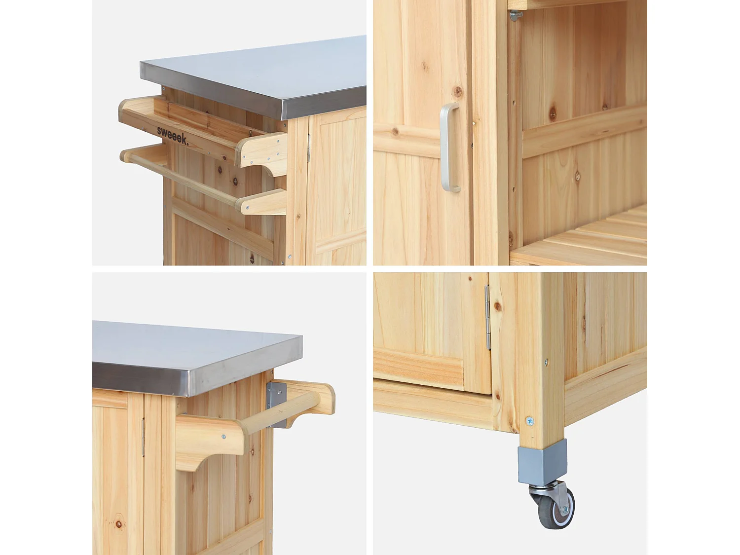 Cuisine d'extérieure 130cm bois avec poignées. 7 espaces de rangement L 130 x l 60 x h 89.5cm