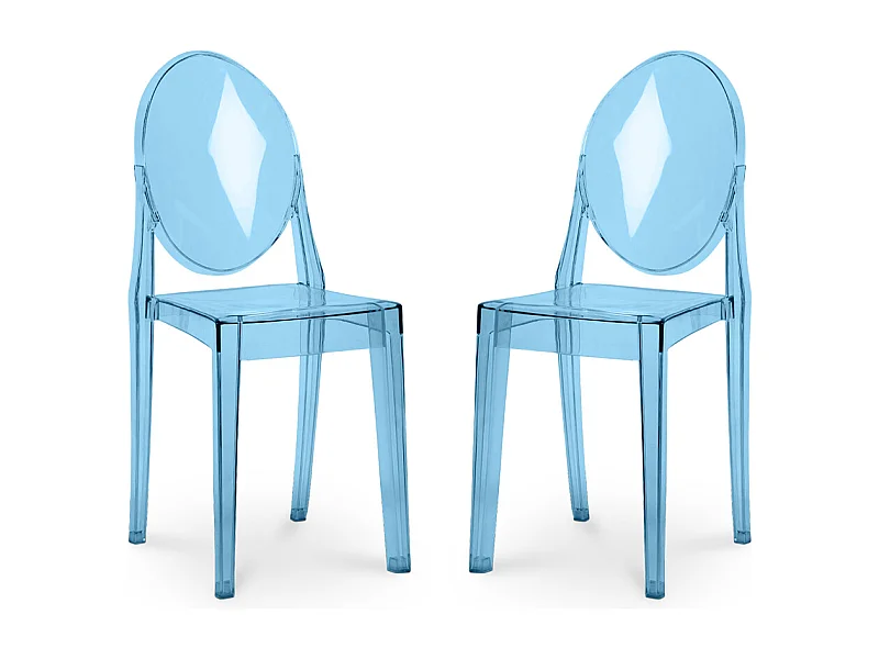 Lot de 2 chaises de salle à manger transparentes - Victoria Queen Bleu transparent
